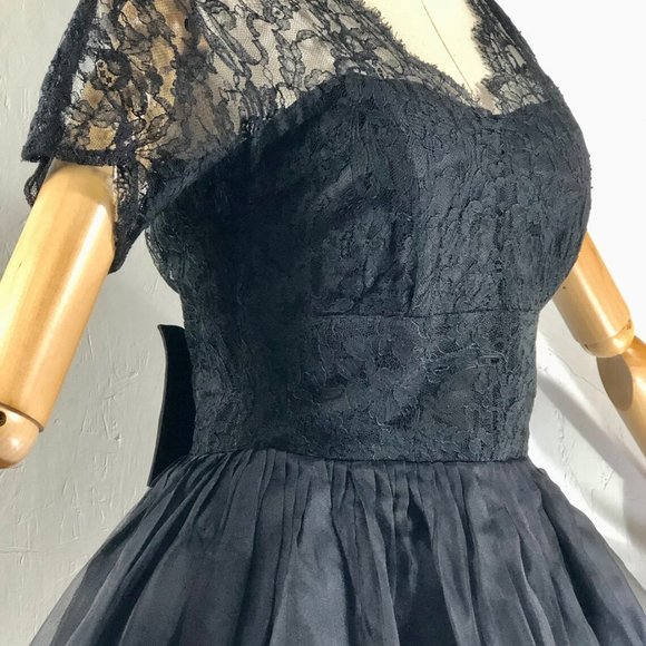 black organza lace fit flare / sheer illusion top - Picture 7 of 10
